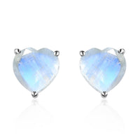 Rainbow Moonstone Heart Stud Earrings in Platinum Over Sterling Silver 5.00 ctw