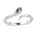 Niassa Ruby (FF) and Tsavorite Garnet Snake Ring in Platinum Over Sterling Silver 0.12 ctw - Sticky add to cart bar