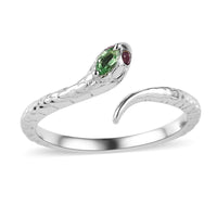 Niassa Ruby (FF) and Tsavorite Garnet Snake Ring in Platinum Over Sterling Silver 0.12 ctw
