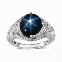 Blue Star Sapphire (DF) and Moissanite Ring in Platinum Over Sterling Silver 6.65 ctw
