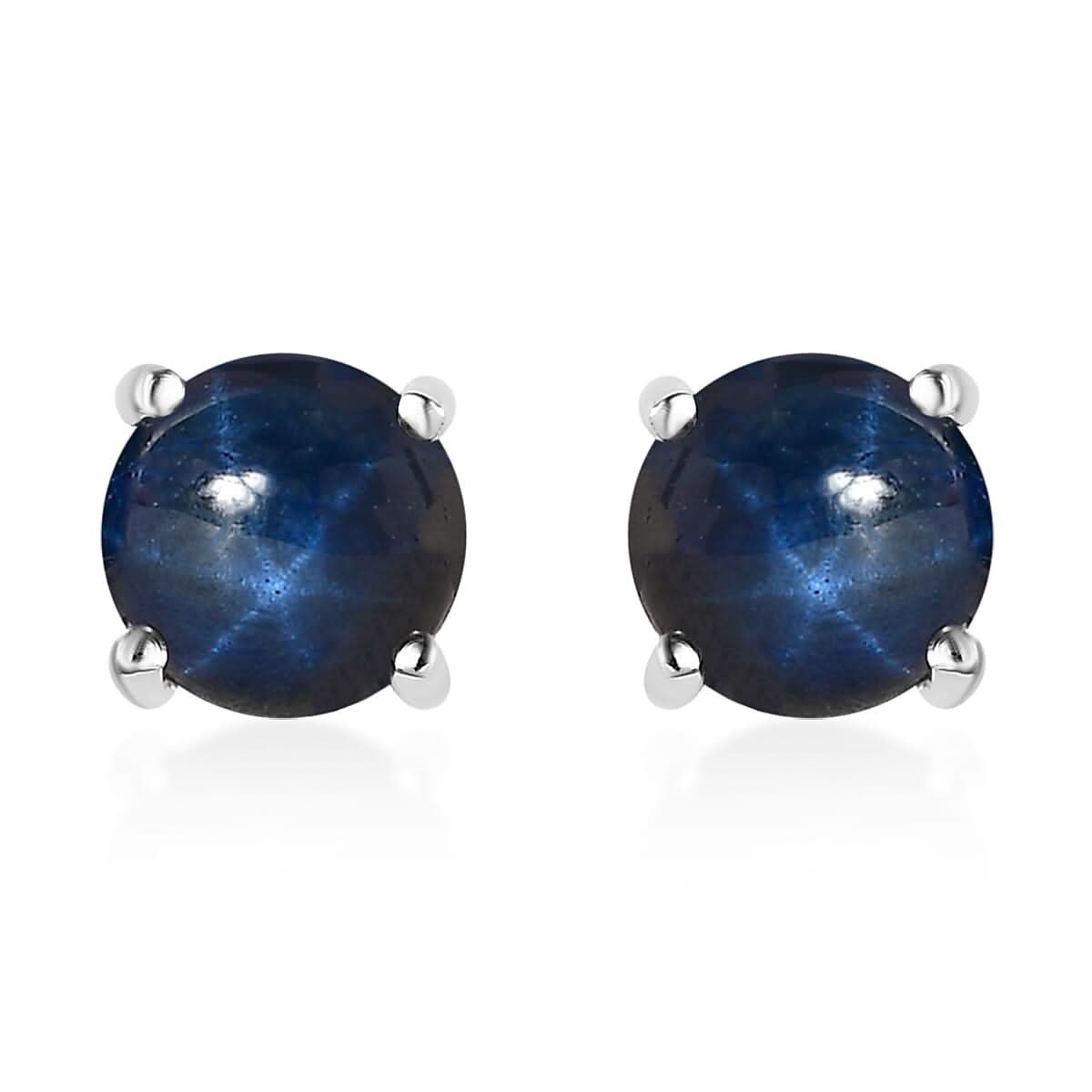 Blue Star Sapphire (DF) Solitaire Stud Earrings in Platinum Over Sterling Silver 4.50 ctw