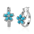Premium Sleeping Beauty Turquoise Flower Hoop Earrings in Platinum Over Sterling Silver 2.00 ctw - Sticky add to cart bar