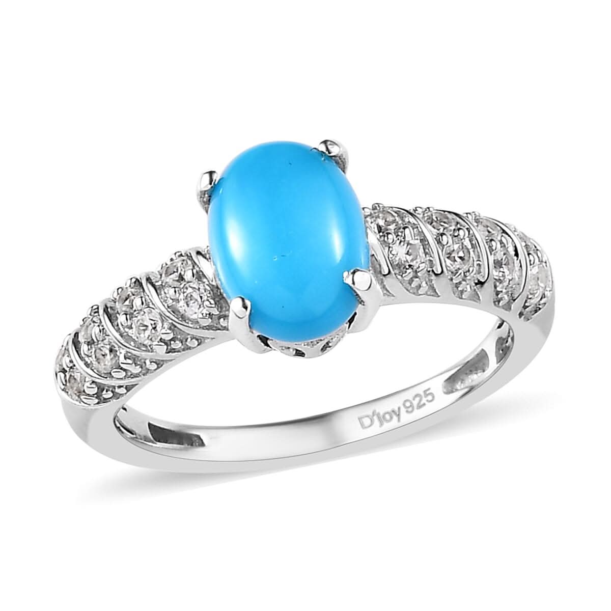 Premium Sleeping Beauty Turquoise and White Zircon Ring in Platinum Over Sterling Silver 1.35 ctw