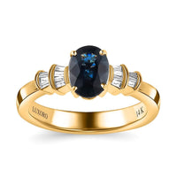Certified Luxoro 14K Yellow Gold AAA Australian Sapphire and G-H I2 Diamond Ring 1.60 ctw
