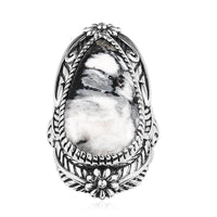 One Time Only Artisan Crafted White Buffalo Solitaire Ring in Sterling Silver (Size 10.0) 23.25 ctw