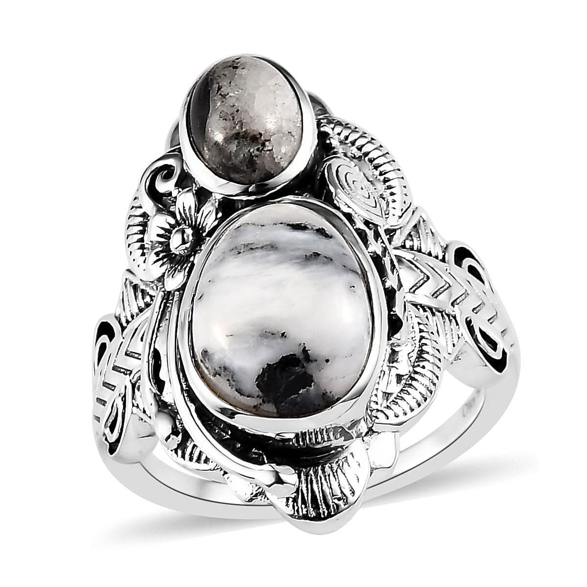 Artisan Crafted White Buffalo Ring in Sterling Silver 4.75 ctw