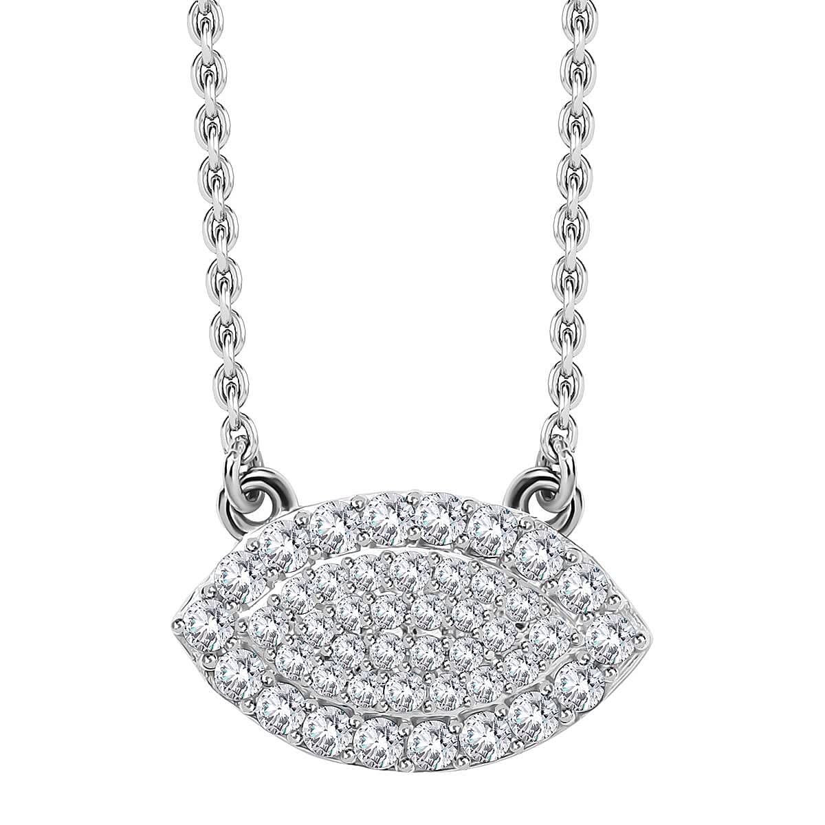Moissanite Evil Eye Protector Necklace 18 Inches in Platinum Over Sterling Silver 0.40 ctw