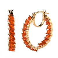 Mexican Fire Opal Hoop Earrings in Vermeil Yellow Gold Over Sterling Silver 3.20 ctw
