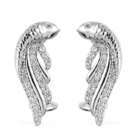 Blue Topaz, White Zircon Fish Earrings in Platinum Over Sterling Silver 1.00 ctw