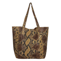 Black and Yellow Snake Foil Print 100% Genuine Leather Tote Bag (14.56"x 3.74" x 8.66")