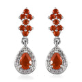 Mexican Fire Opal and White Zircon Dangling Earrings in Platinum Over Sterling Silver 1.25 ctw - Sticky add to cart bar
