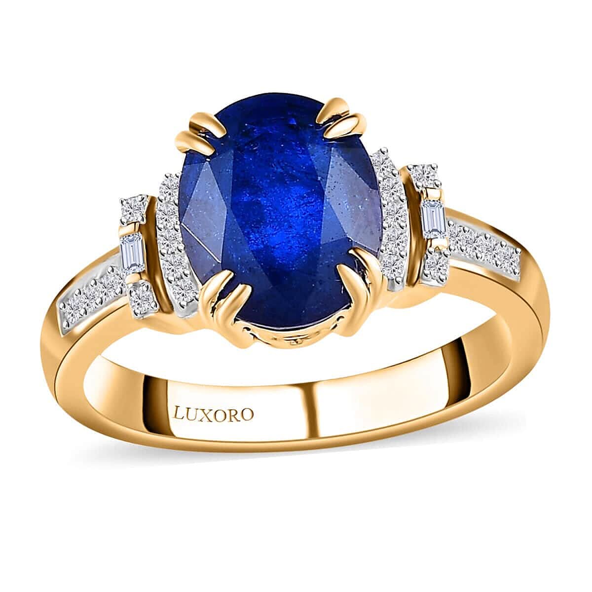 Luxoro 10K Yellow Gold Premium Tanzanian Blue Spinel (DF) and G-H I3 Diamond Ring 3.10 ctw
