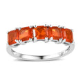 Asscher Cut Mexican Fire Opal 5 Stone Ring in Platinum Over Sterling Silver (Size 10.0) 1.10 ctw - Sticky add to cart bar