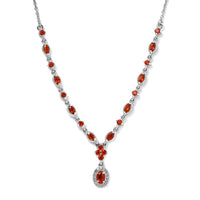 Mexican Fire Opal and White Zircon Necklace 18 Inches in Platinum Over Sterling Silver 1.15 ctw