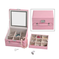 Pink Faux Leather USB Rechargeable 2 Layer Jewelry Box with LED Touch Mirror