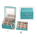 Turquoise Blue Faux Leather USB Rechargeable 2 Layer Jewelry Box with LED Touch Mirror - Sticky add to cart bar