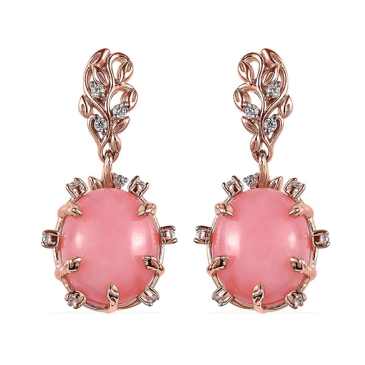 GP Vola Via Italian Garden Collection Peruvian Pink Opal and White Zircon Earrings in Vermeil Rose Gold Over Sterling Silver 5.90 ctw