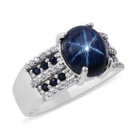 Blue Star Sapphire (DF) and Multi Gemstone Ring in Platinum Over Sterling Silver 5.10 ctw