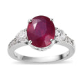 Premium Niassa Ruby (FF), Moissanite Ring in Platinum Over Sterling Silver (Size 6.0) 4.20 ctw - Sticky add to cart bar