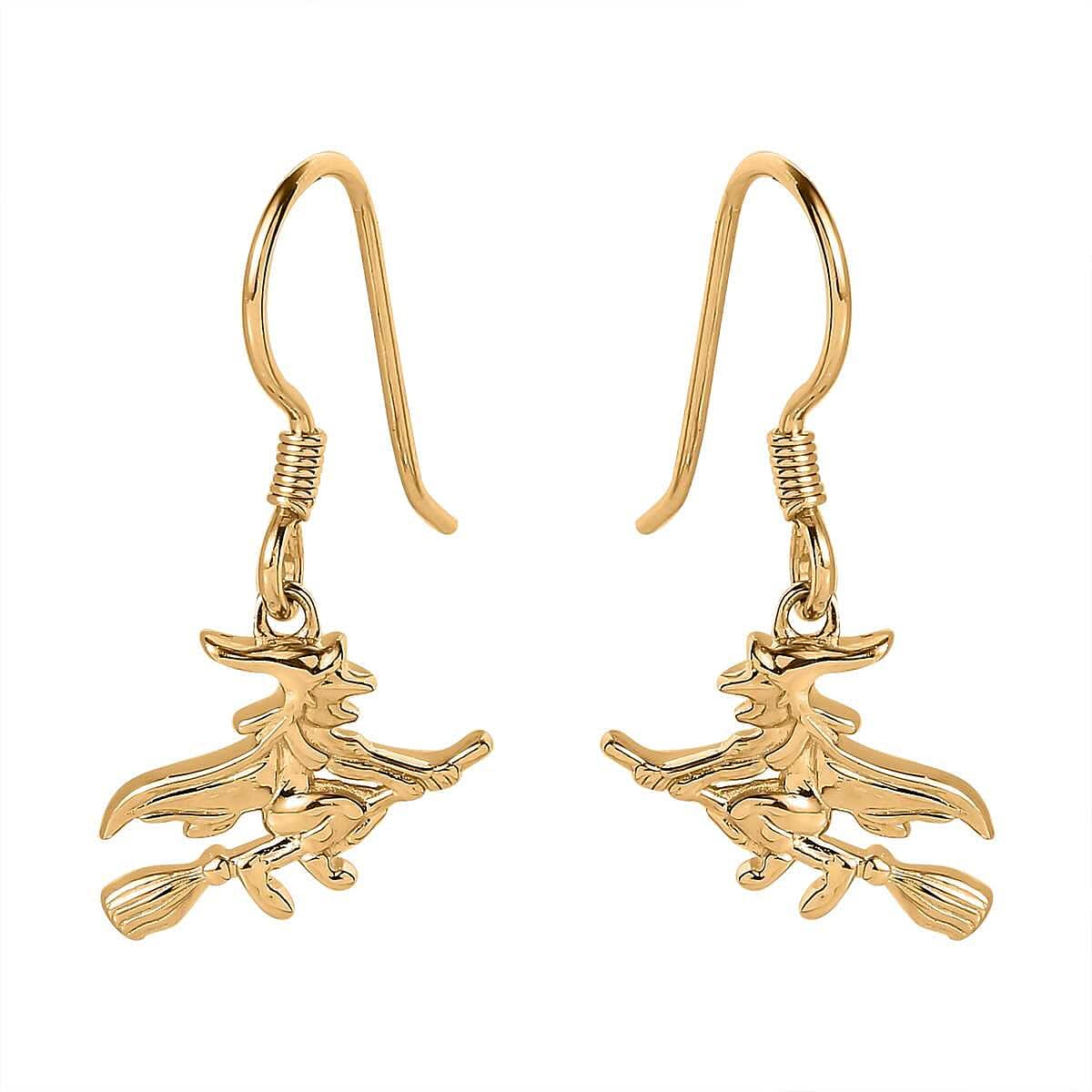 Vermeil Yellow Gold Over Sterling Silver Halloween Witch Earrings 4.15 Grams