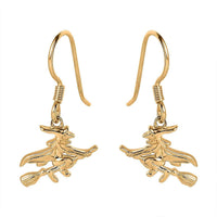 Vermeil Yellow Gold Over Sterling Silver Halloween Witch Earrings 4.15 Grams