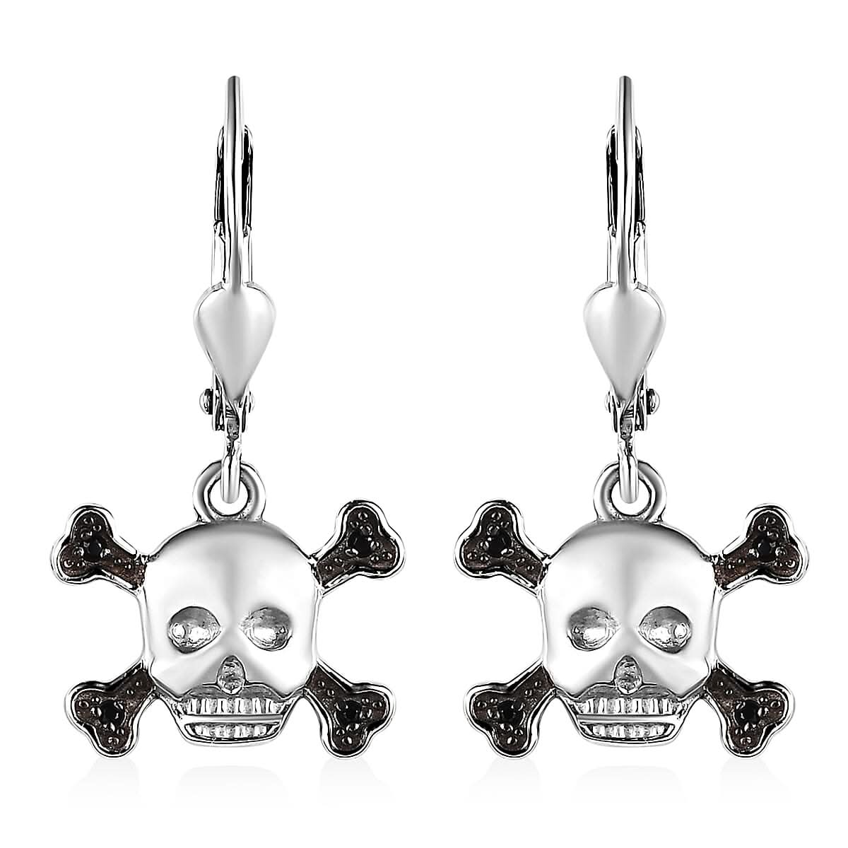 Thai Black Spinel Halloween Skull Earrings in Platinum Over Sterling Silver 0.15 ctw