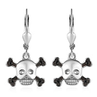Thai Black Spinel Halloween Skull Earrings in Platinum Over Sterling Silver 0.15 ctw