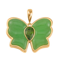 Green Jade (D) and Chrome Diopside Butterfly Pendant in Vermeil Yellow Gold Over Sterling Silver 8.40 ctw