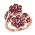 Tanzanian Rhodolite Garnet Floral Bypass Ring in Vermeil Rose Gold Over Sterling Silver 3.15 ctw - Sticky add to cart bar