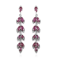 Tanzanian Rhodolite Garnet Dangling Earrings in Platinum Over Sterling Silver 2.75 ctw