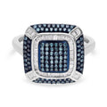 Doorbuster Venice Blue Diamond, White Diamond Ring in Platinum Over Sterling Silver (Size 9.0) 1.00 ctw - Sticky add to cart bar