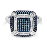 Doorbuster Venice Blue Diamond, White Diamond Ring in Platinum Over Sterling Silver (Size 9.0) 1.00 ctw
