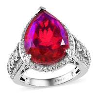 Volcanic Quartz (Triplet) and White Zircon Ring in Platinum Over Sterling Silver (Size 10.0) 11.60 ctw