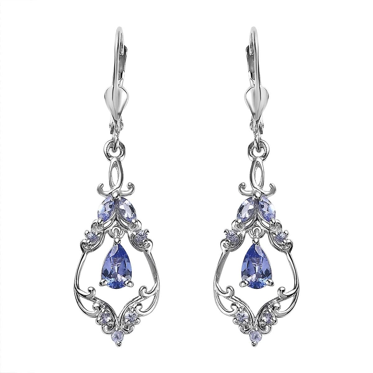 Tanzanite Lever Back Earrings in Platinum Over Sterling Silver 1.25 ctw