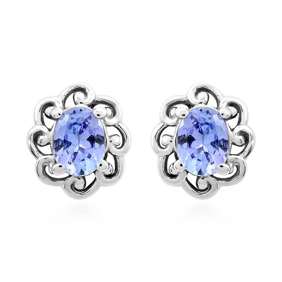 Tanzanite Stud Earrings in Platinum Over Sterling Silver 0.65 ctw