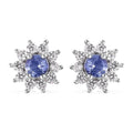 Tanzanite and White Zircon Sunburst Stud Earrings in Platinum Over Sterling Silver 1.15 ctw - Sticky add to cart bar
