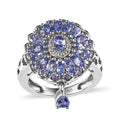 Tanzanite and White Zircon Floral Ring in Platinum Over Sterling Silver (Size 10.0) 2.10 ctw - Sticky add to cart bar