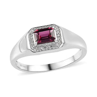 Tanzanian Rhodolite Garnet and White Zircon Men's Ring in Platinum Over Sterling Silver 1.40 ctw