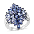 Tanzanite Florla Spray Ring in Platinum Over Sterling Silver (Size 10.0) 4.90 ctw - Sticky add to cart bar