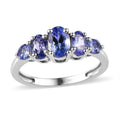 Tanzanite 5 Stone Ring in Platinum Over Sterling Silver (Size 10.0) 1.10 ctw - Sticky add to cart bar