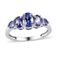 Tanzanite 5 Stone Ring in Platinum Over Sterling Silver (Size 10.0) 1.10 ctw