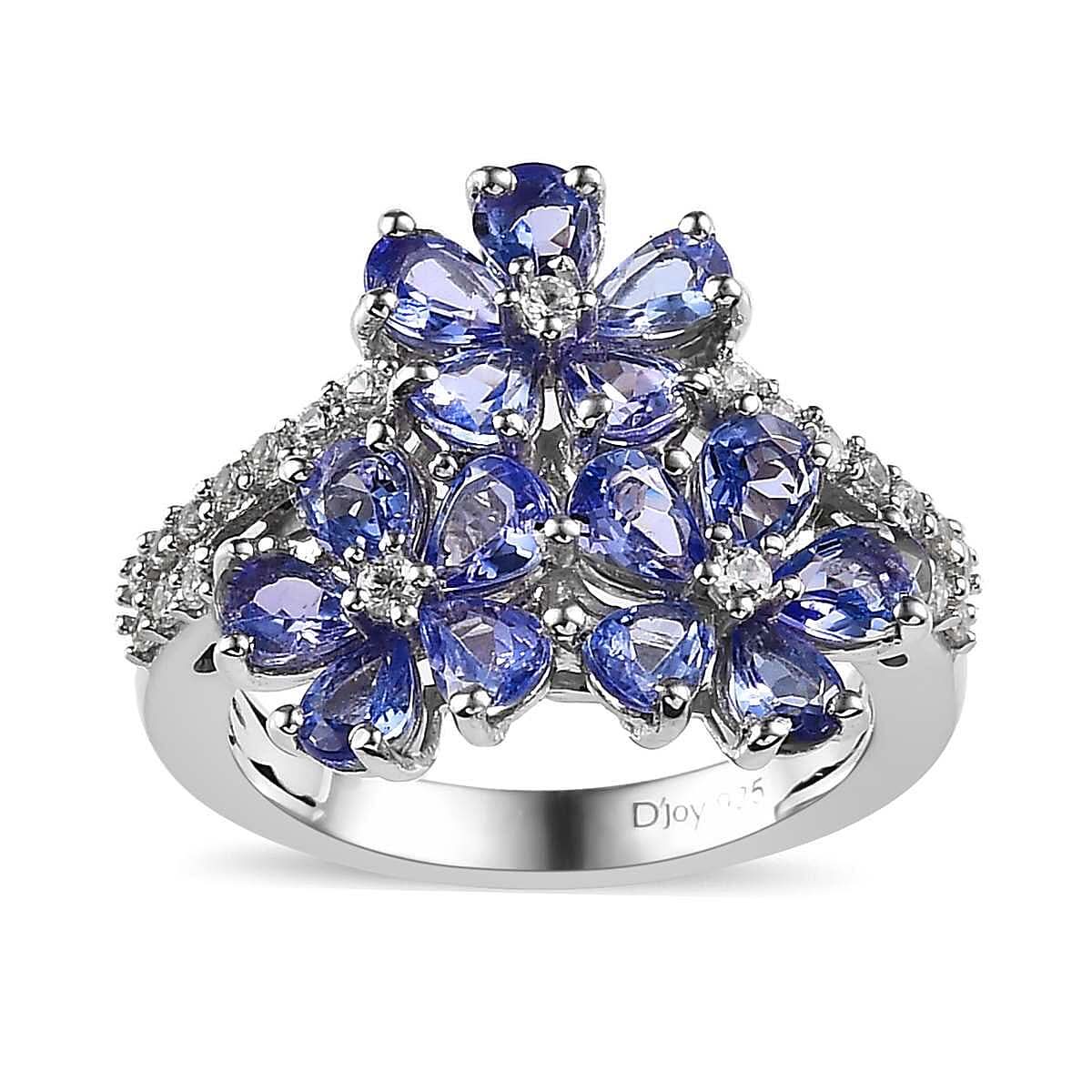 Tanzanite and White Zircon Floral Ring in Platinum Over Sterling Silver 2.35 ctw