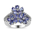 Tanzanite and White Zircon Floral Ring in Platinum Over Sterling Silver 2.35 ctw - Sticky add to cart bar