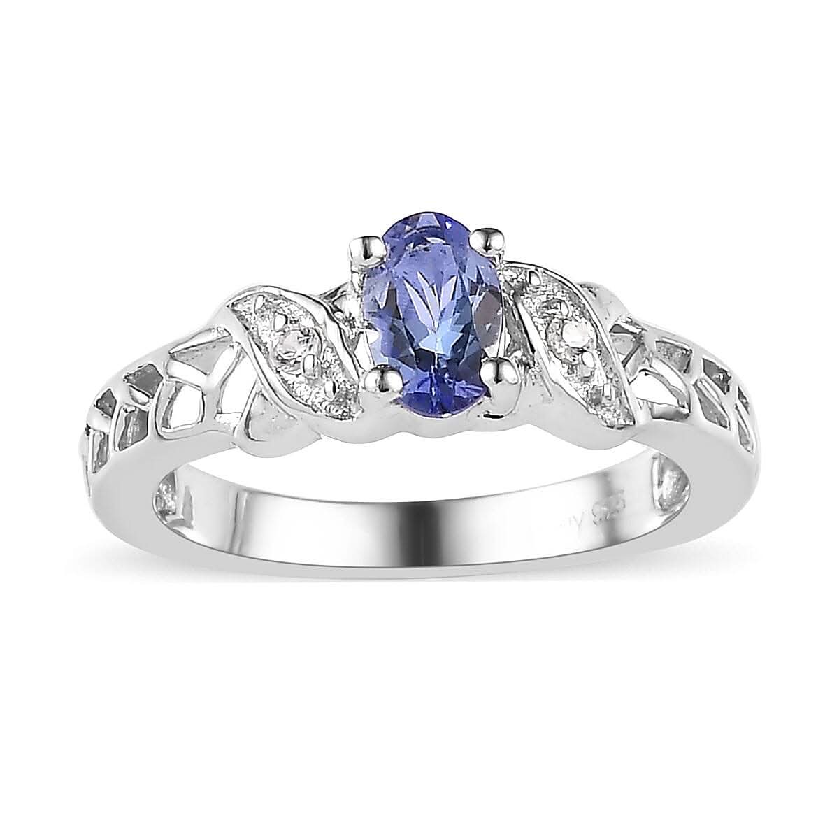 Tanzanite and White Zircon Ring in Platinum Over Sterling Silver 0.50 ctw