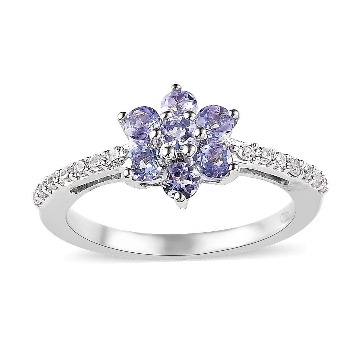 Tanzanite and White Zircon Ring in Platinum Over Sterling Silver 0.70 ctw