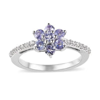 Tanzanite and White Zircon Ring in Platinum Over Sterling Silver 0.70 ctw