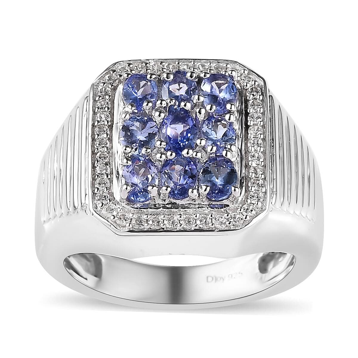 Tanzanite and White Zircon Men's Ring in Platinum Over Sterling Silver 2.00 ctw
