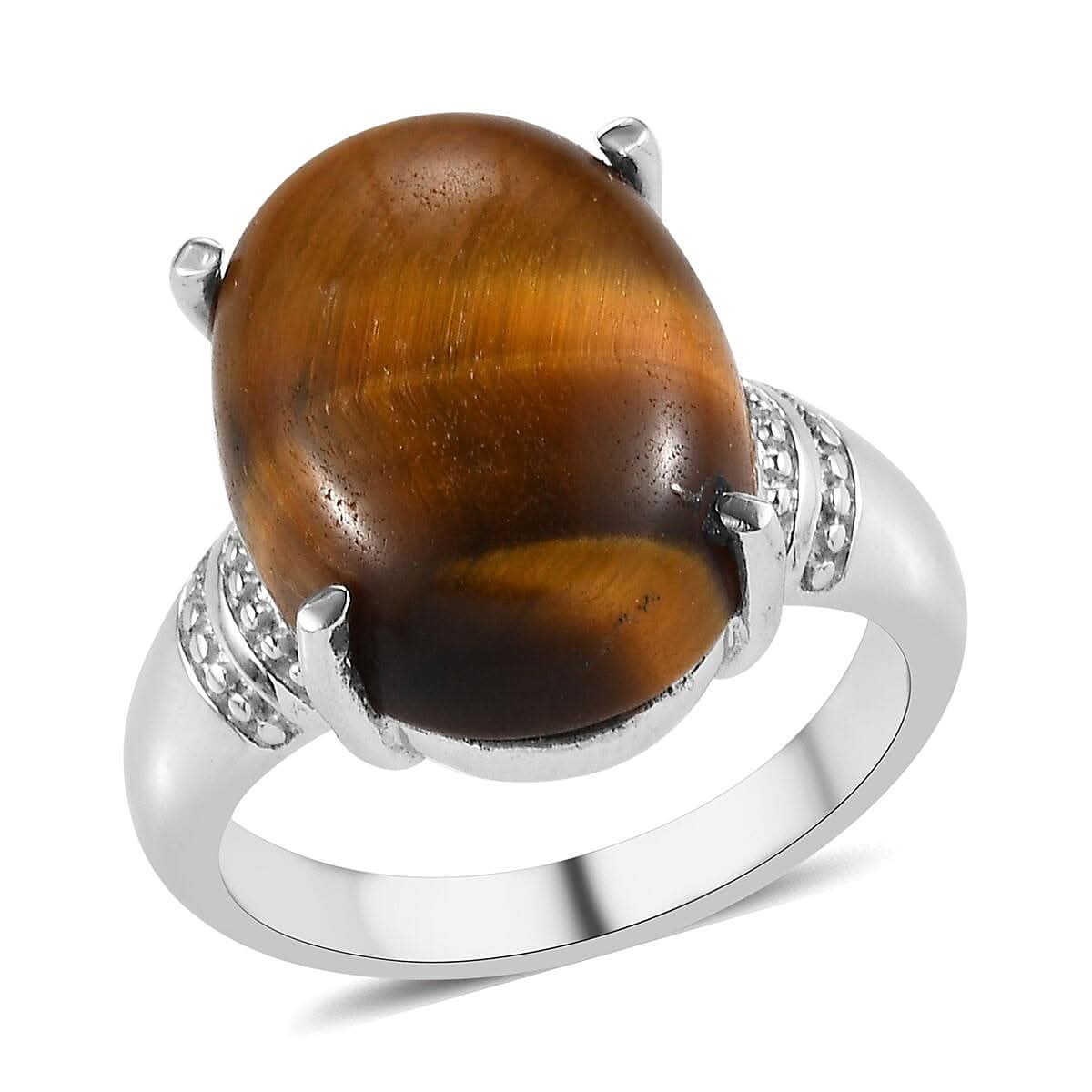 Tiger's Eye Solitaire Ring in Stainless Steel (Size 10.0) 9.90 ctw