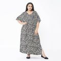 TAMSY , 100% Rayon  Zebra Print  Elastic Waist Dress with V Neck -SIZE-0NE SIZE MISSY, COLOUR -BEIGE/BLACK - Sticky add to cart bar