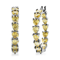 Simulated Yellow Diamond Heart Inside Out Hoop Earrings in Silvertone 2.50 ctw
